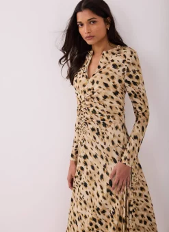 Animal Print Zip Jersey Midi Dress