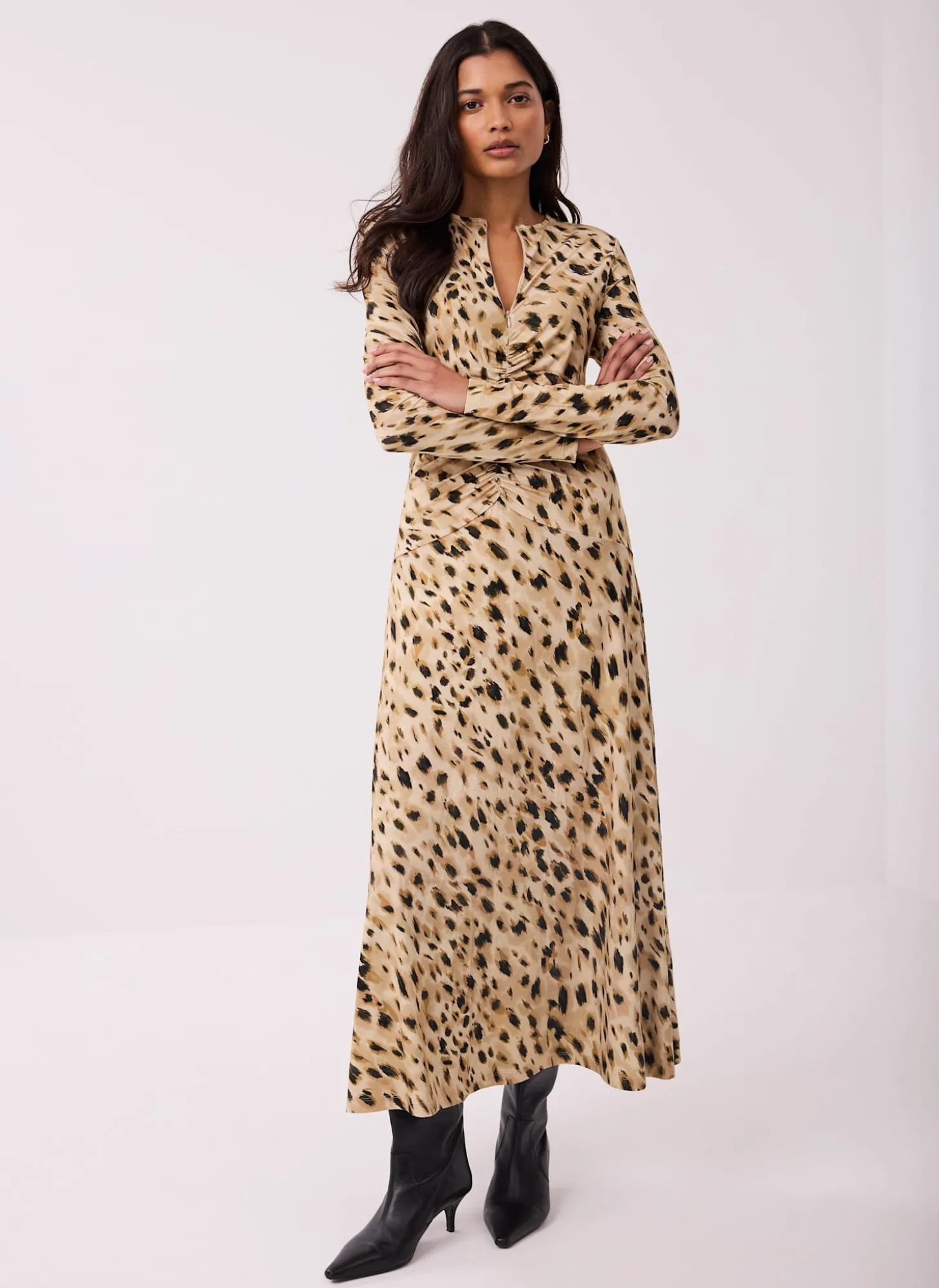 Animal Print Zip Jersey Midi Dress