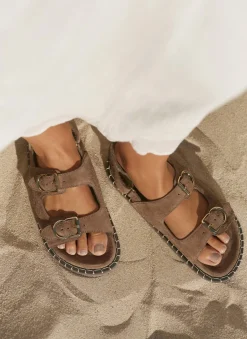 Aria Brown Suede Double Buckle Sandals