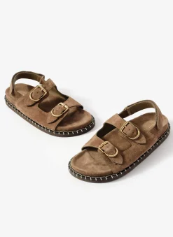 Aria Brown Suede Double Buckle Sandals
