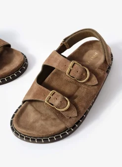 Aria Brown Suede Double Buckle Sandals