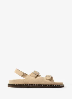 Aria Neutral Suede Double Buckle Sandals