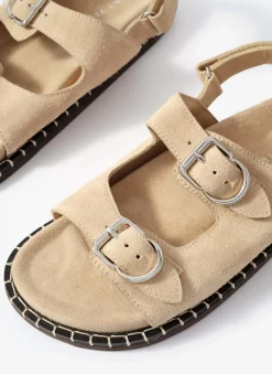 Aria Neutral Suede Double Buckle Sandals