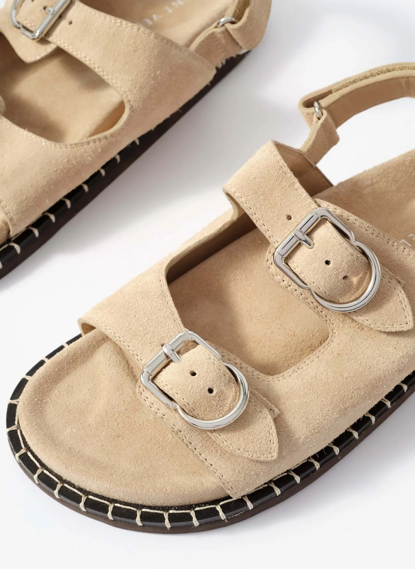 Aria Neutral Suede Double Buckle Sandals