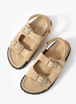 Aria Neutral Suede Double Buckle Sandals
