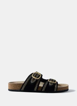 Ava Black Suede Beaded Sandals