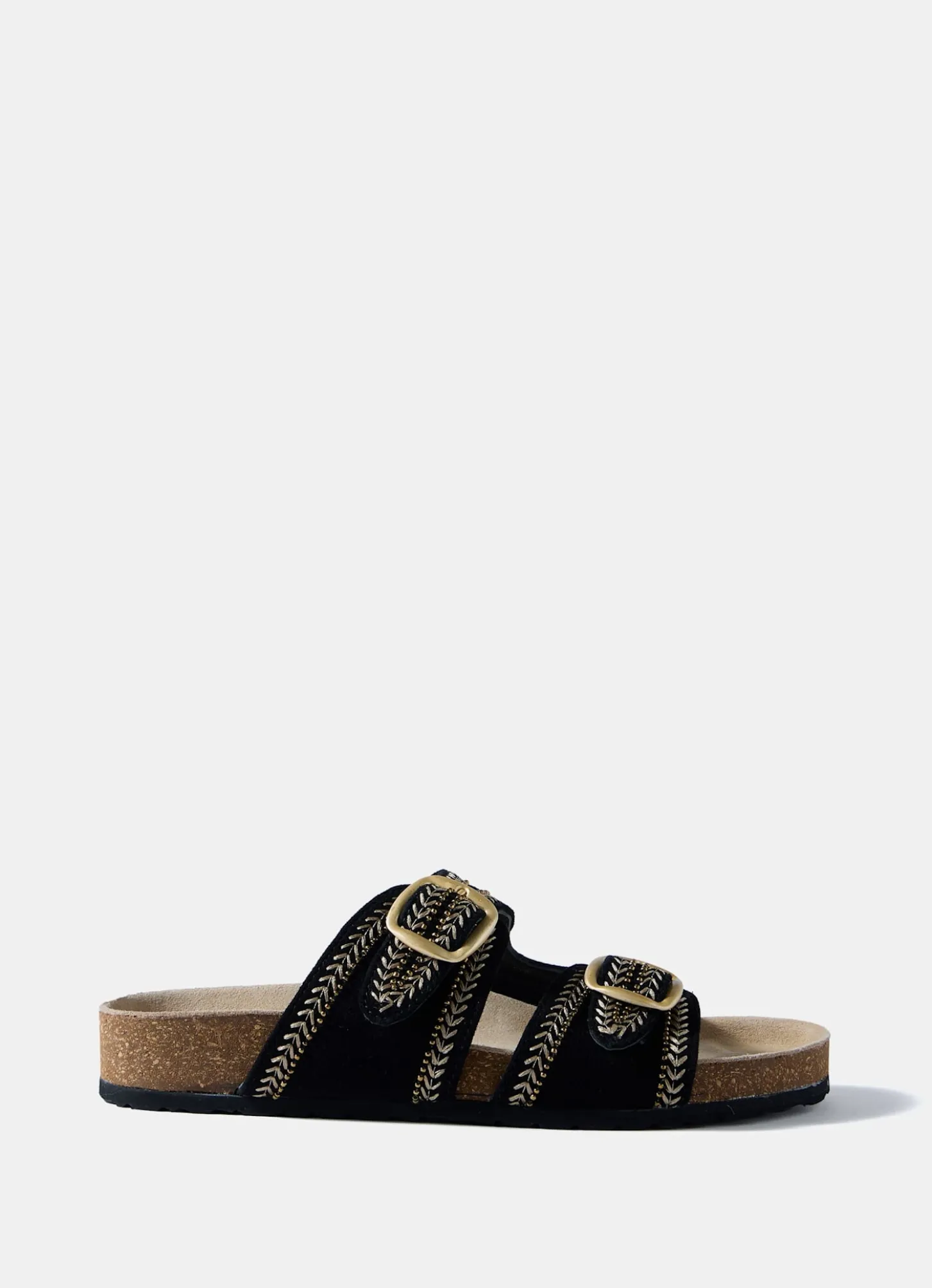 Ava Black Suede Beaded Sandals