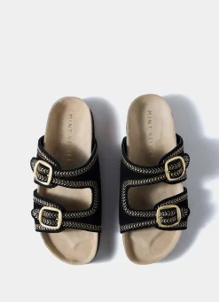 Ava Black Suede Beaded Sandals
