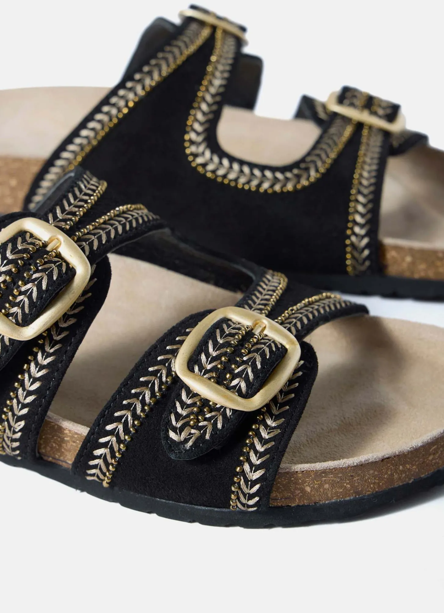 Ava Black Suede Beaded Sandals