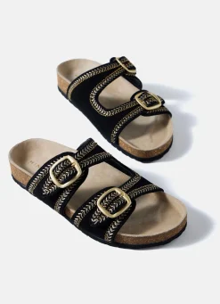 Ava Black Suede Beaded Sandals