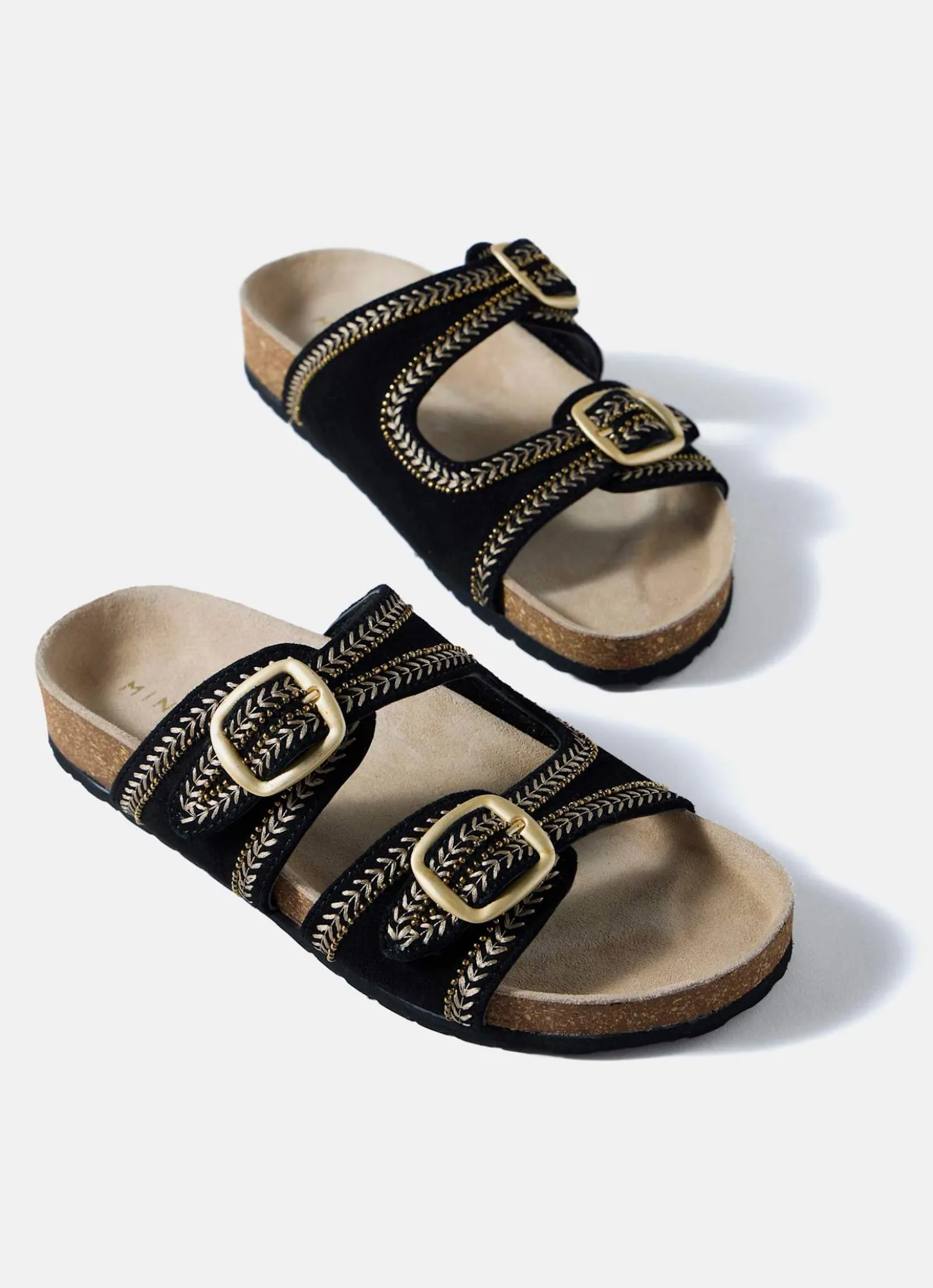 Ava Black Suede Beaded Sandals