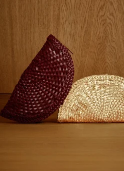 Bea Red Leather Woven Clutch