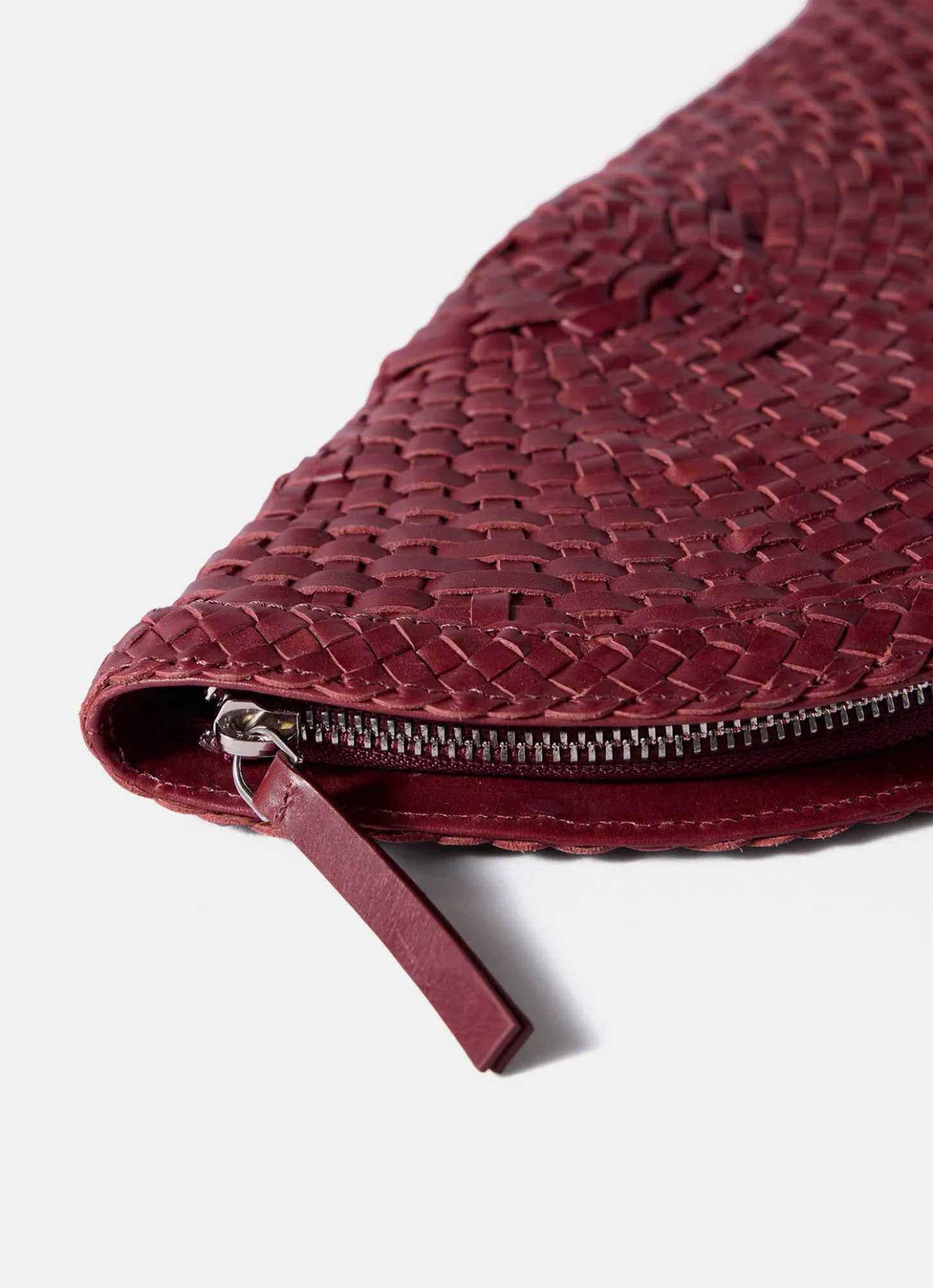 Bea Red Leather Woven Clutch