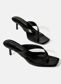 Betty Black Leather Flip Flop Heels