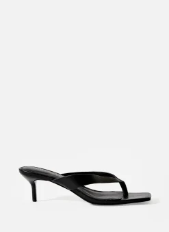 Betty Black Leather Flip Flop Heels