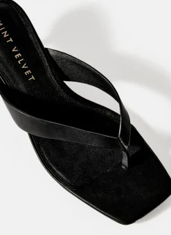 Betty Black Leather Flip Flop Heels
