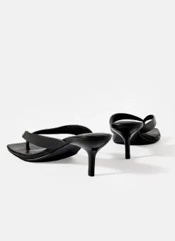 Betty Black Leather Flip Flop Heels