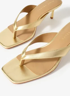 Betty Gold Leather Flip Flop Heels