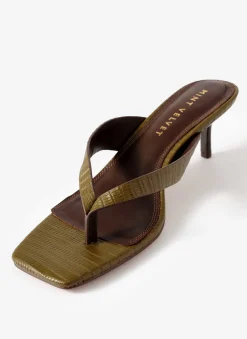 Betty Khaki Leather Flip Flop Heels