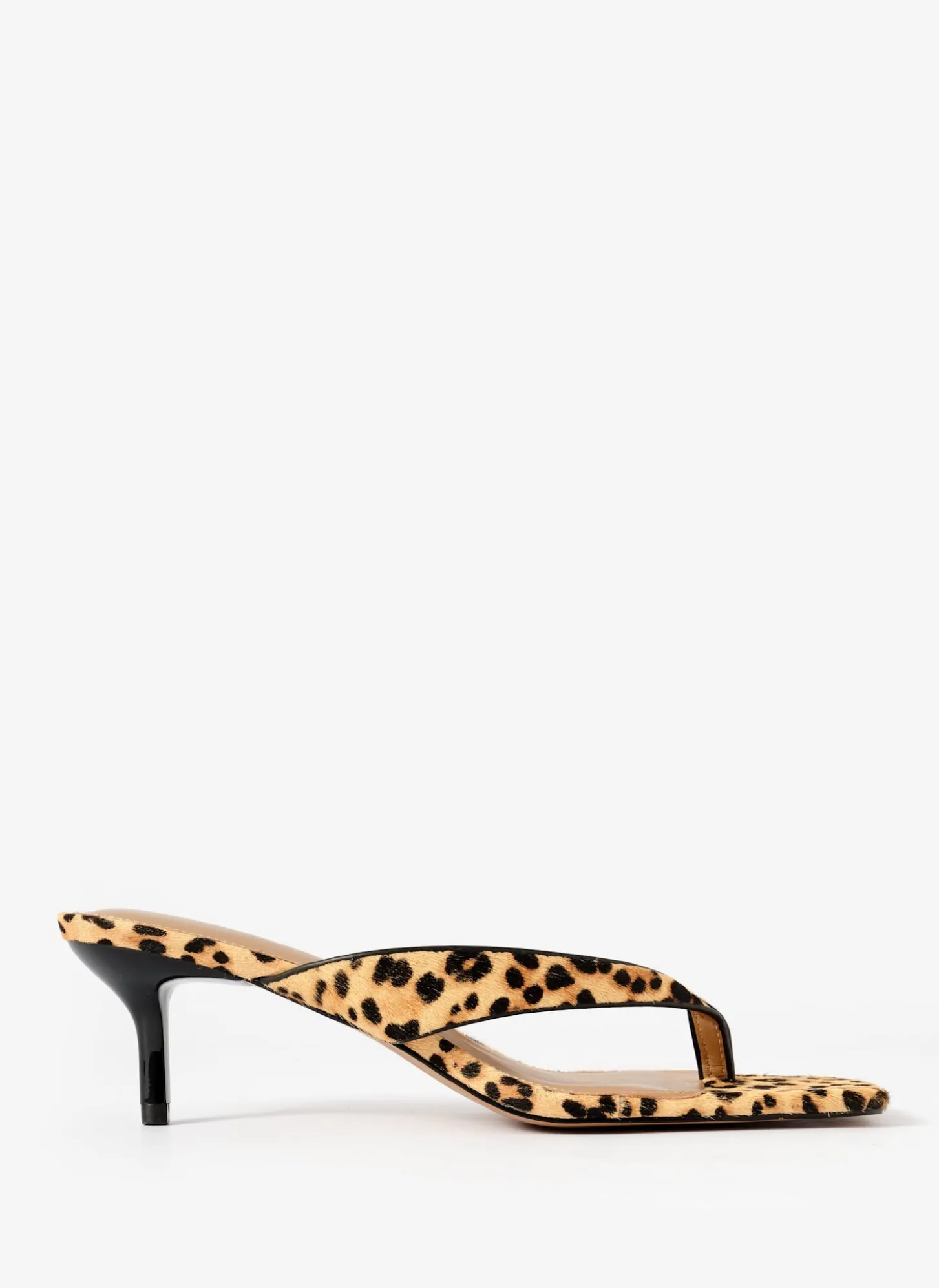 Betty Leopard Print Leather Flip Flop Heels