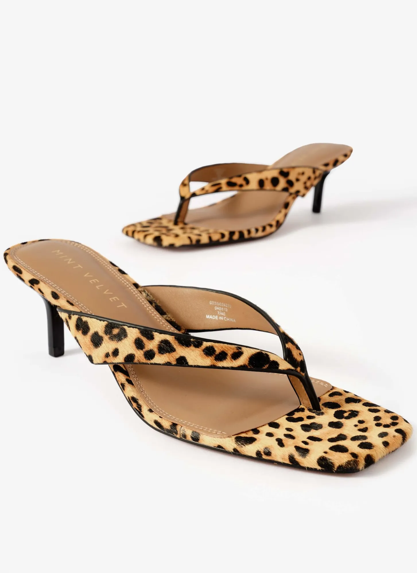 Betty Leopard Print Leather Flip Flop Heels