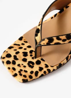 Betty Leopard Print Leather Flip Flop Heels