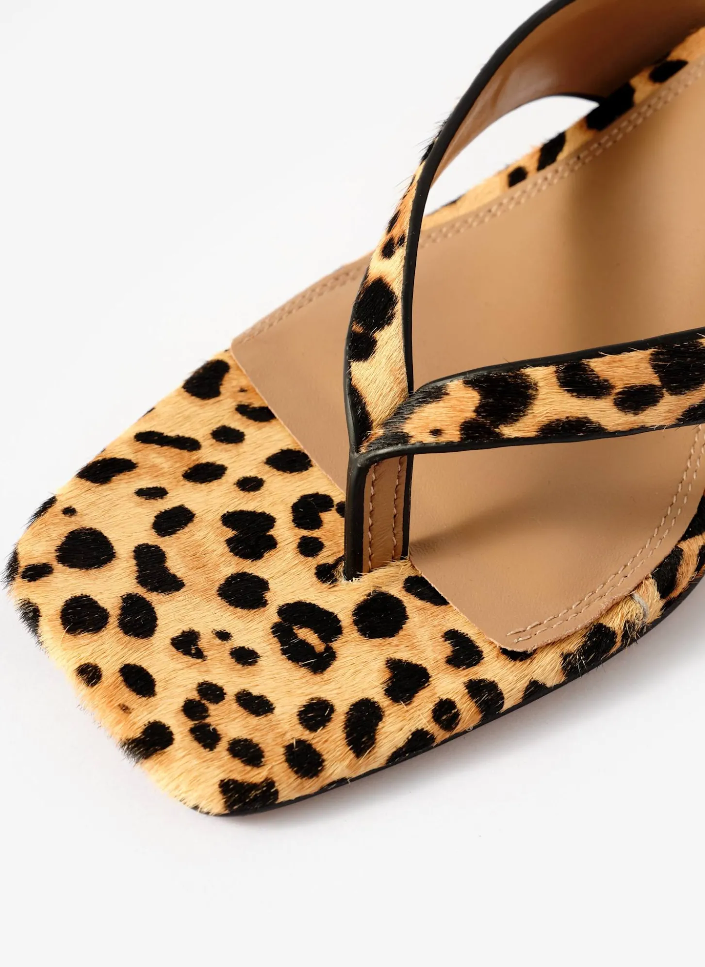 Betty Leopard Print Leather Flip Flop Heels