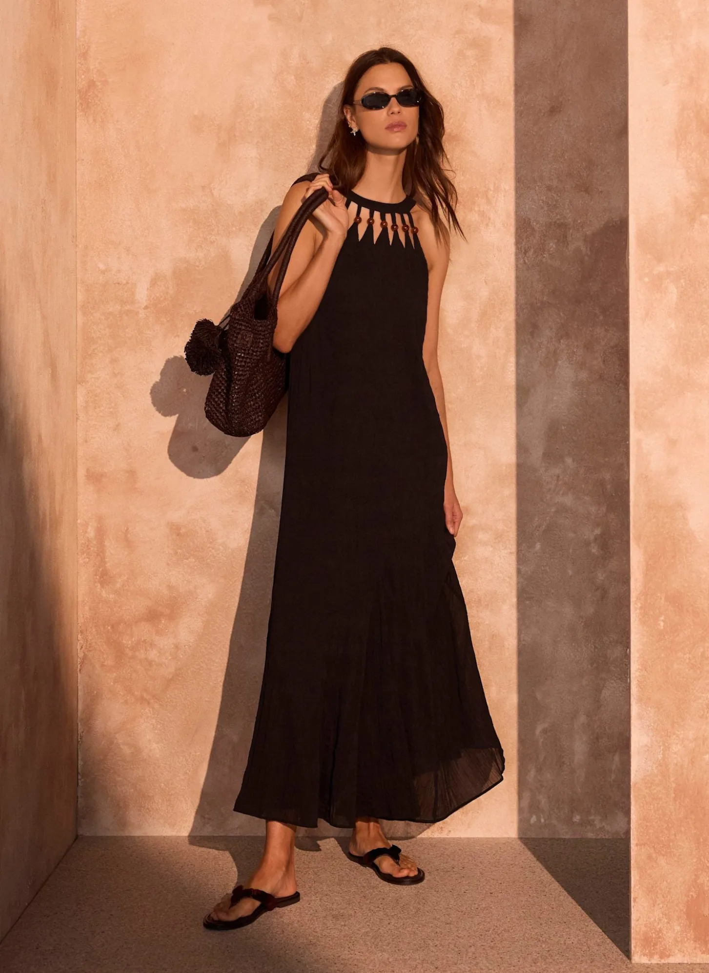 Black Beaded Halter Maxi Dress
