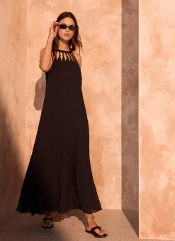 Black Beaded Halter Maxi Dress