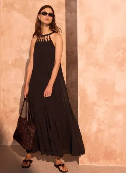 Black Beaded Halter Maxi Dress