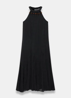 Black Beaded Halter Maxi Dress