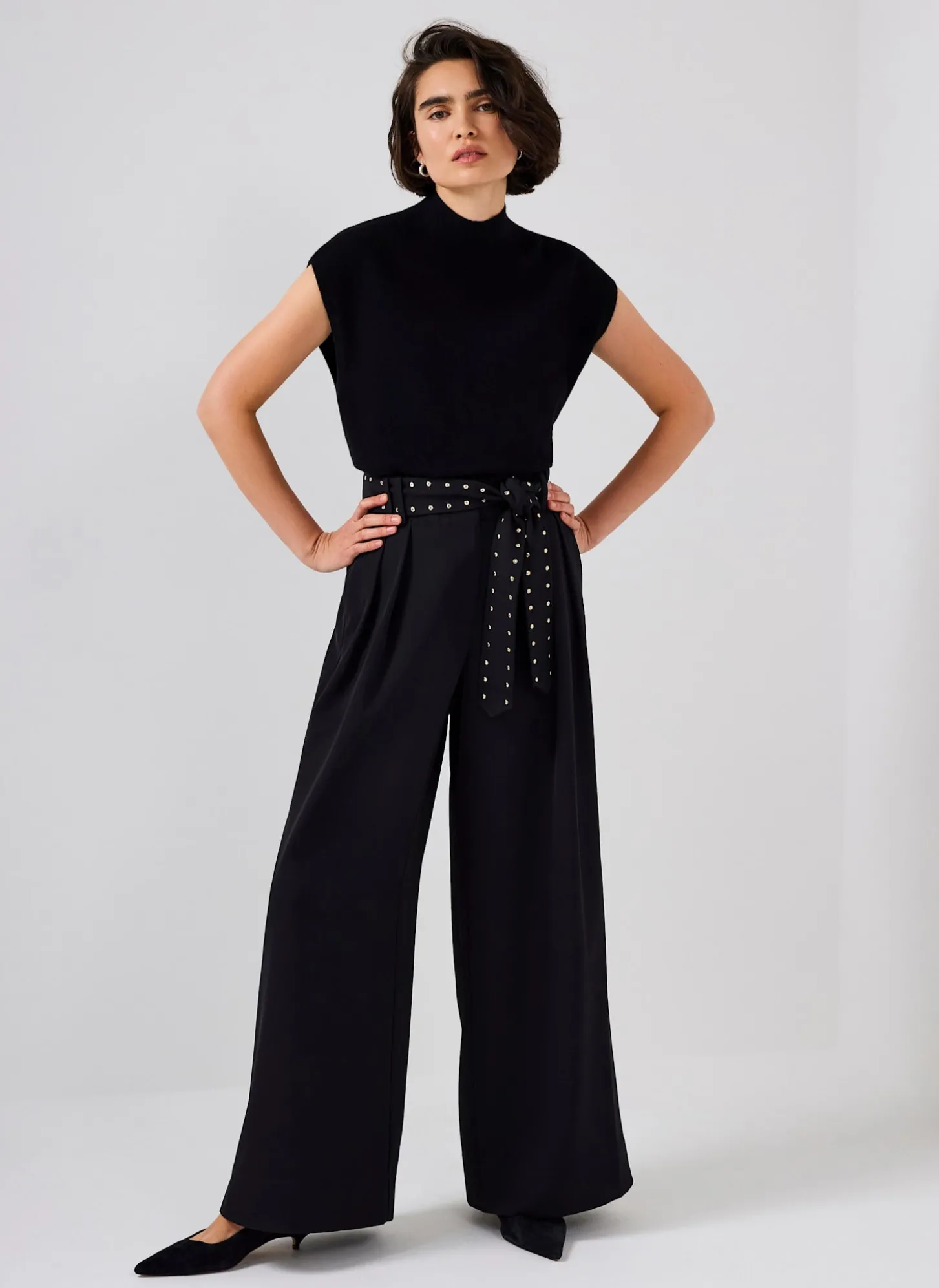 Black Belted Wide Trousers