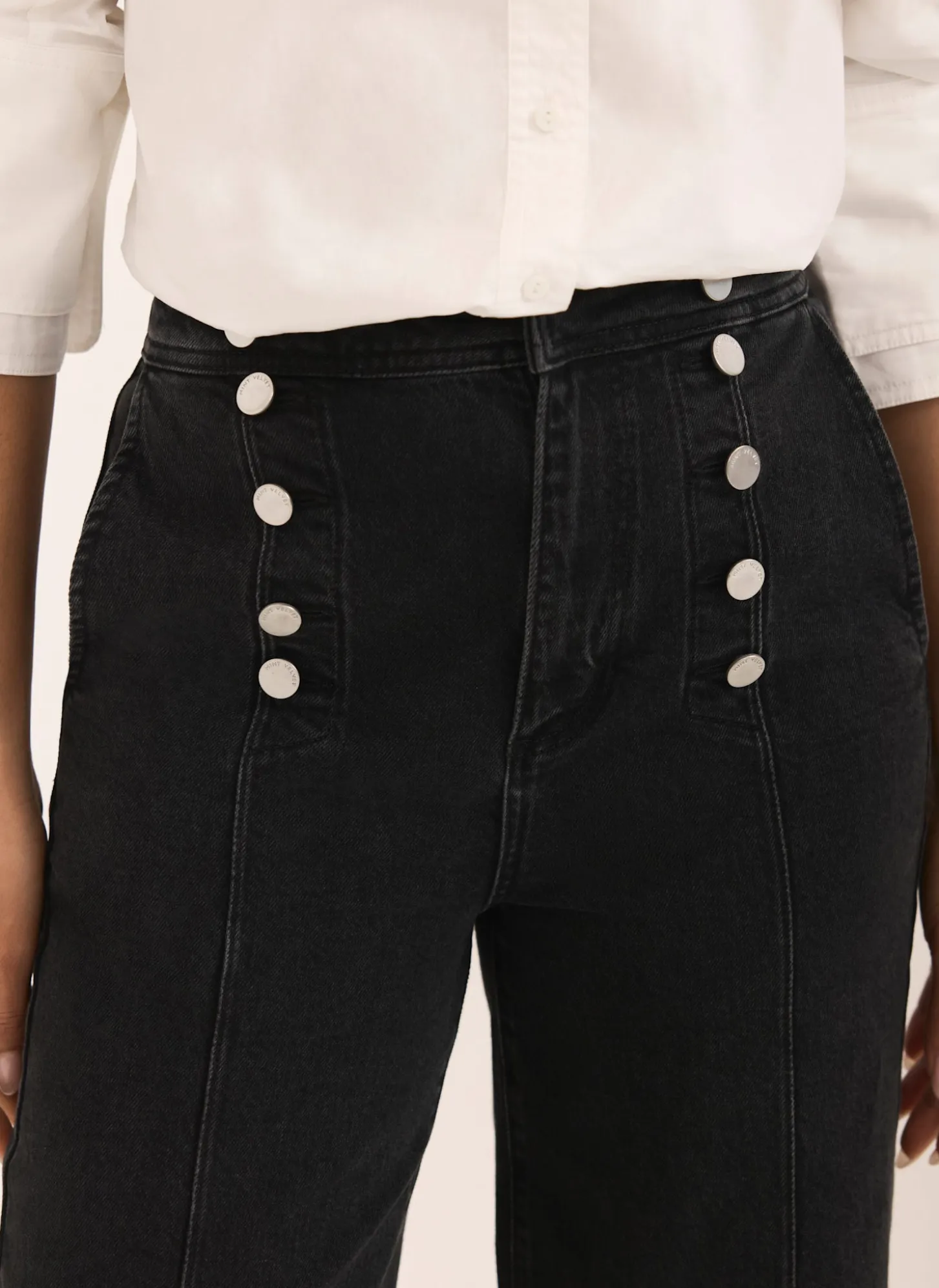 Black Button Detail Wide Jeans