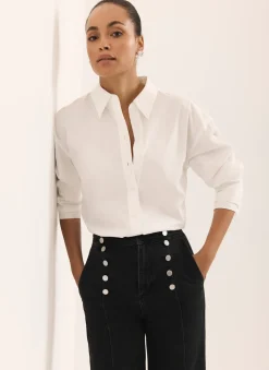 Black Button Detail Wide Jeans