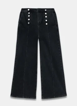 Black Button Detail Wide Jeans