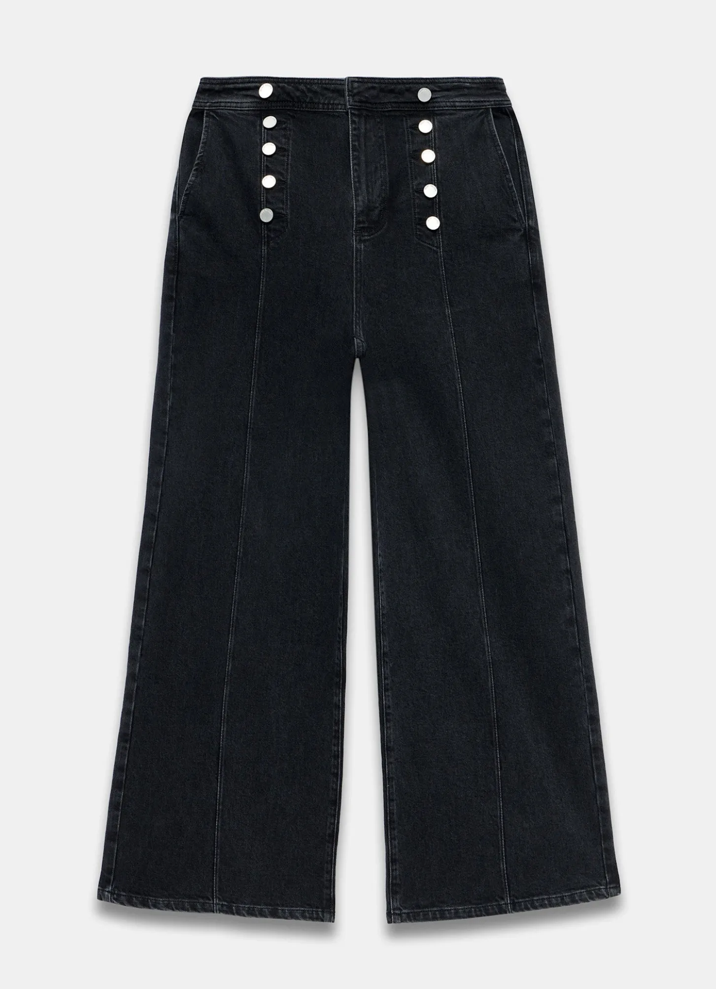Black Button Detail Wide Jeans