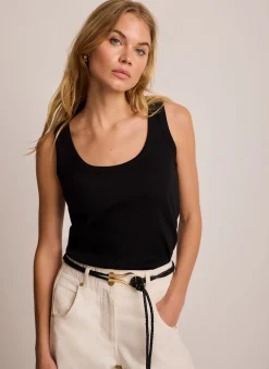 Black Cotton Blend Scoop Neck Vest