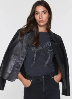 Black Cotton Bow Graphic T-Shirt