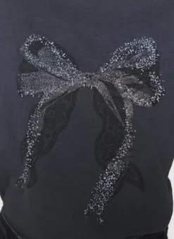 Black Cotton Bow Graphic T-Shirt