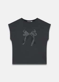 Black Cotton Bow Graphic T-Shirt