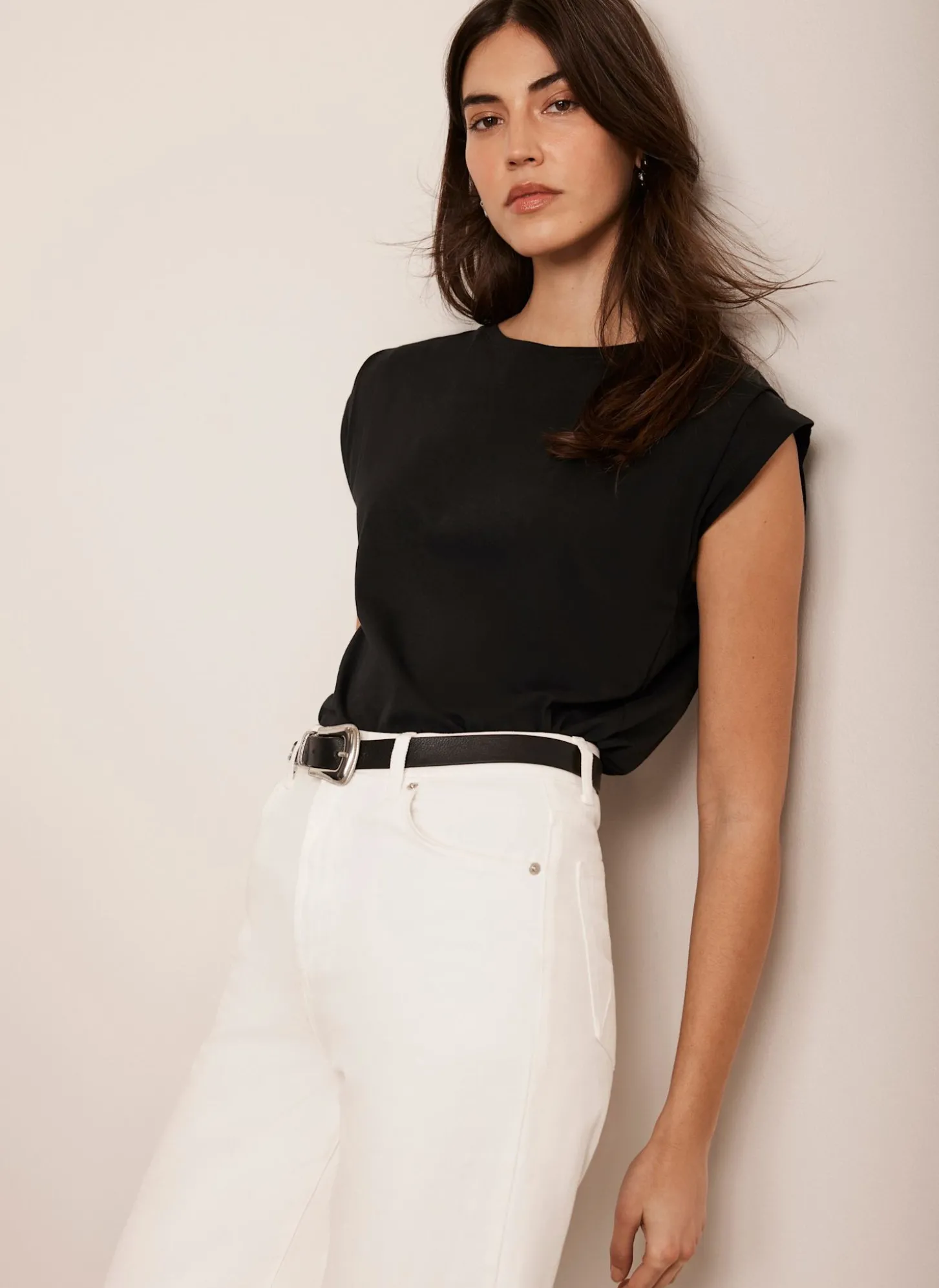 Black Cotton Extended Shoulder T-Shirt