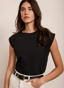 Black Cotton Extended Shoulder T-Shirt