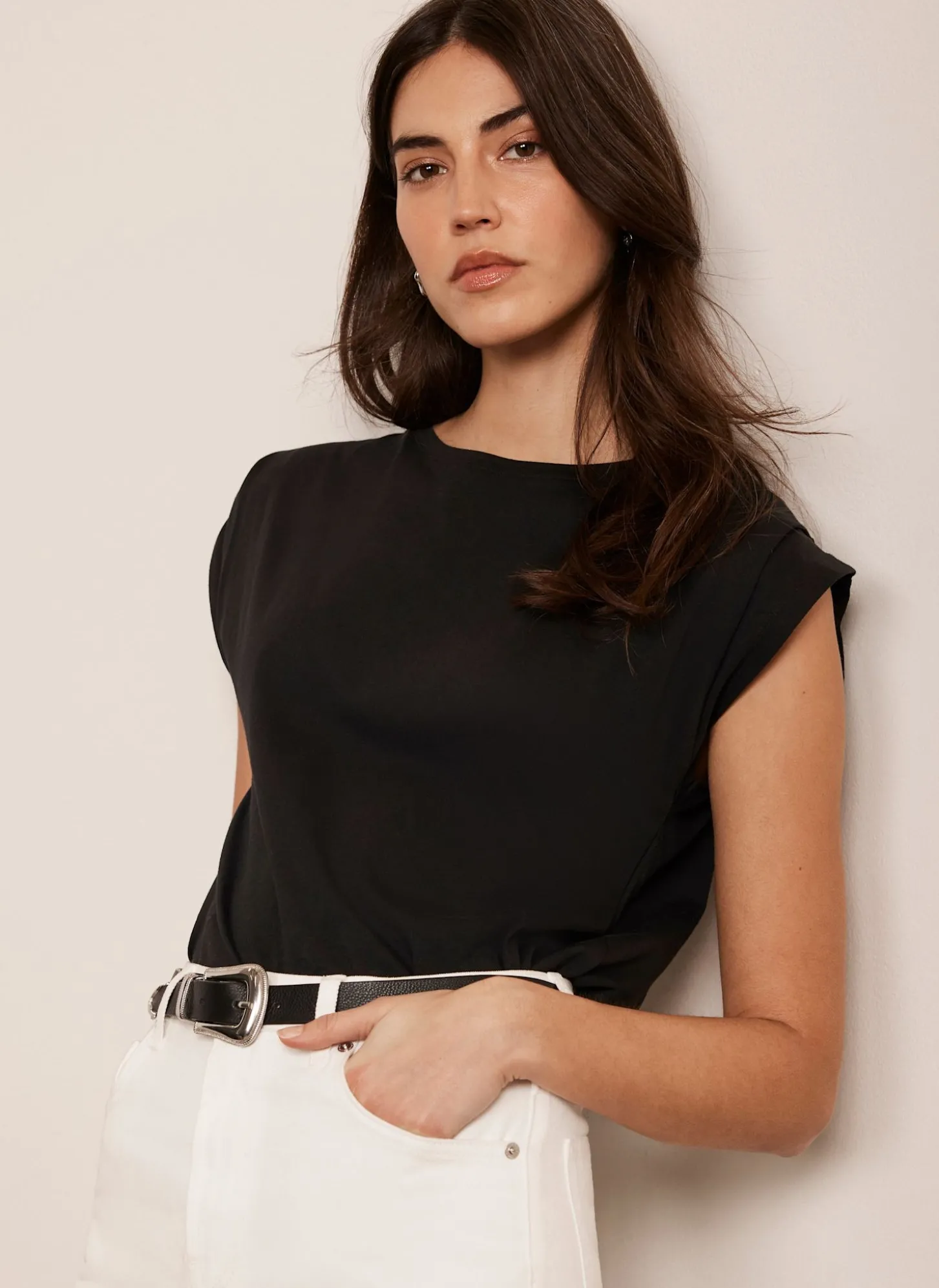 Black Cotton Extended Shoulder T-Shirt