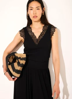 Black Cotton Lace Detail Top