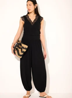 Black Cotton Lace Detail Top