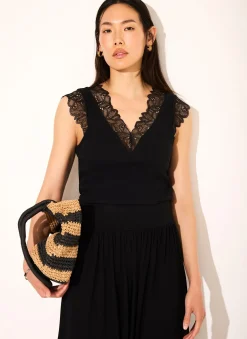 Black Cotton Lace Detail Top