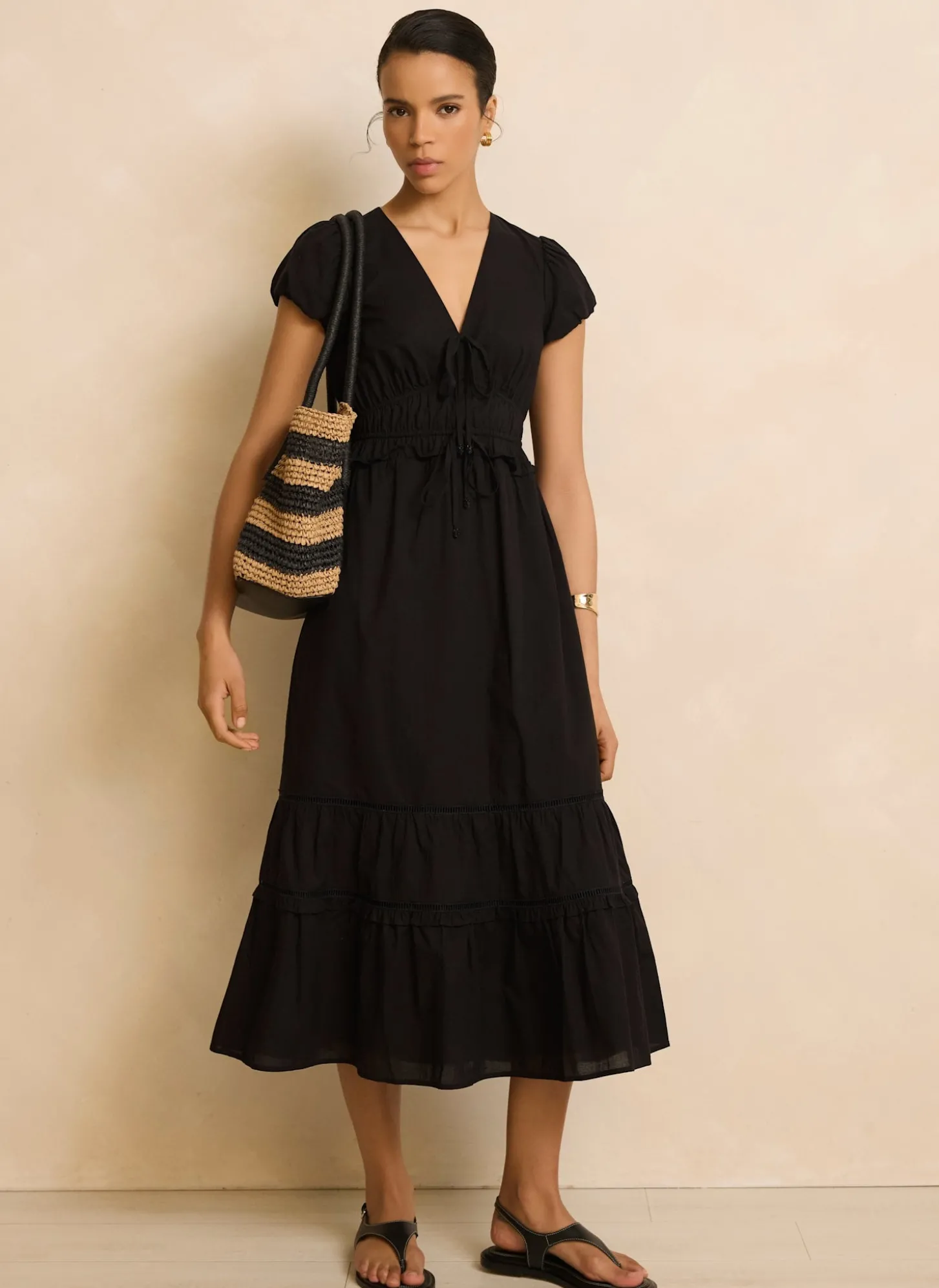 Black Cotton Midi Dress