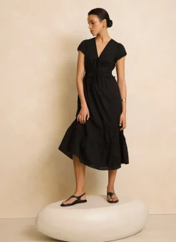 Black Cotton Midi Dress