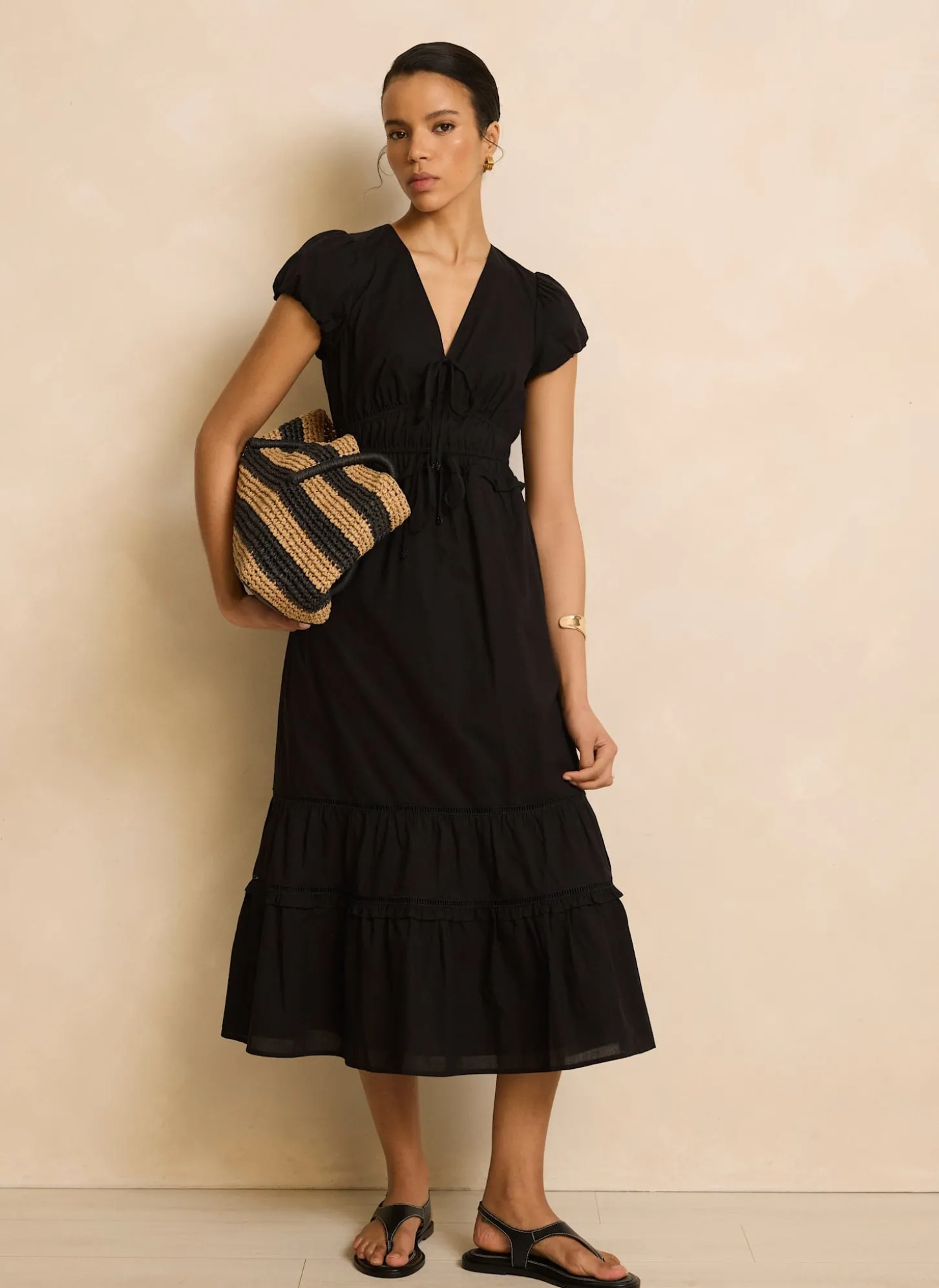 Black Cotton Midi Dress