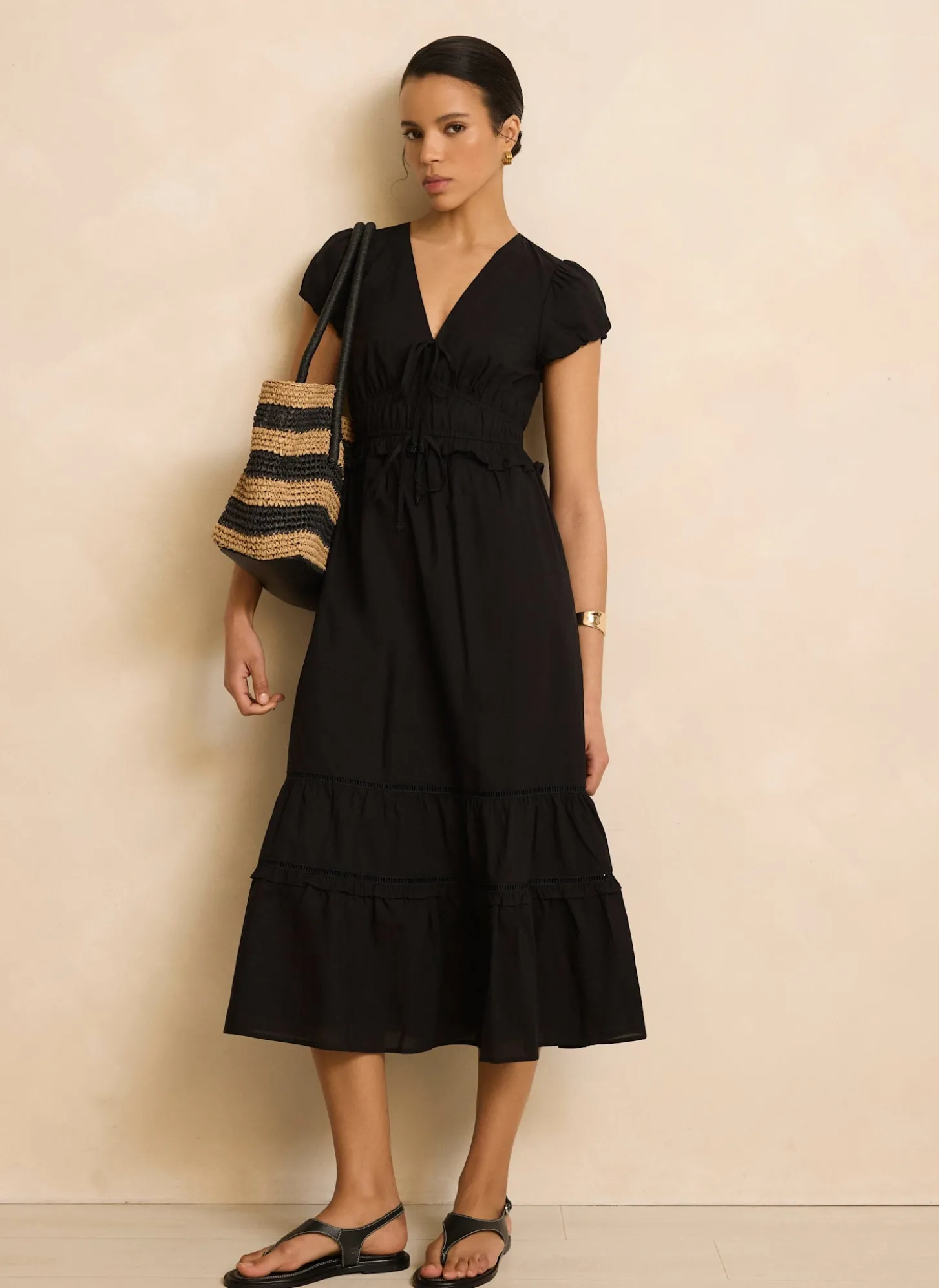 Black Cotton Midi Dress